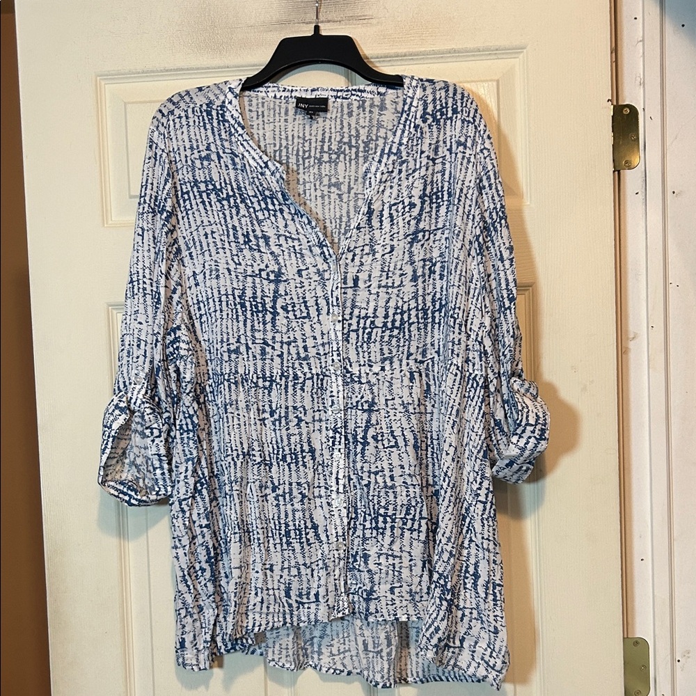 Jones New York Blue and White Button Down Top Size 2X
